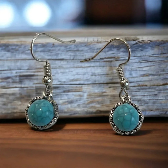 Turquoise Stone Boho Earrings - Picture 3 of 6